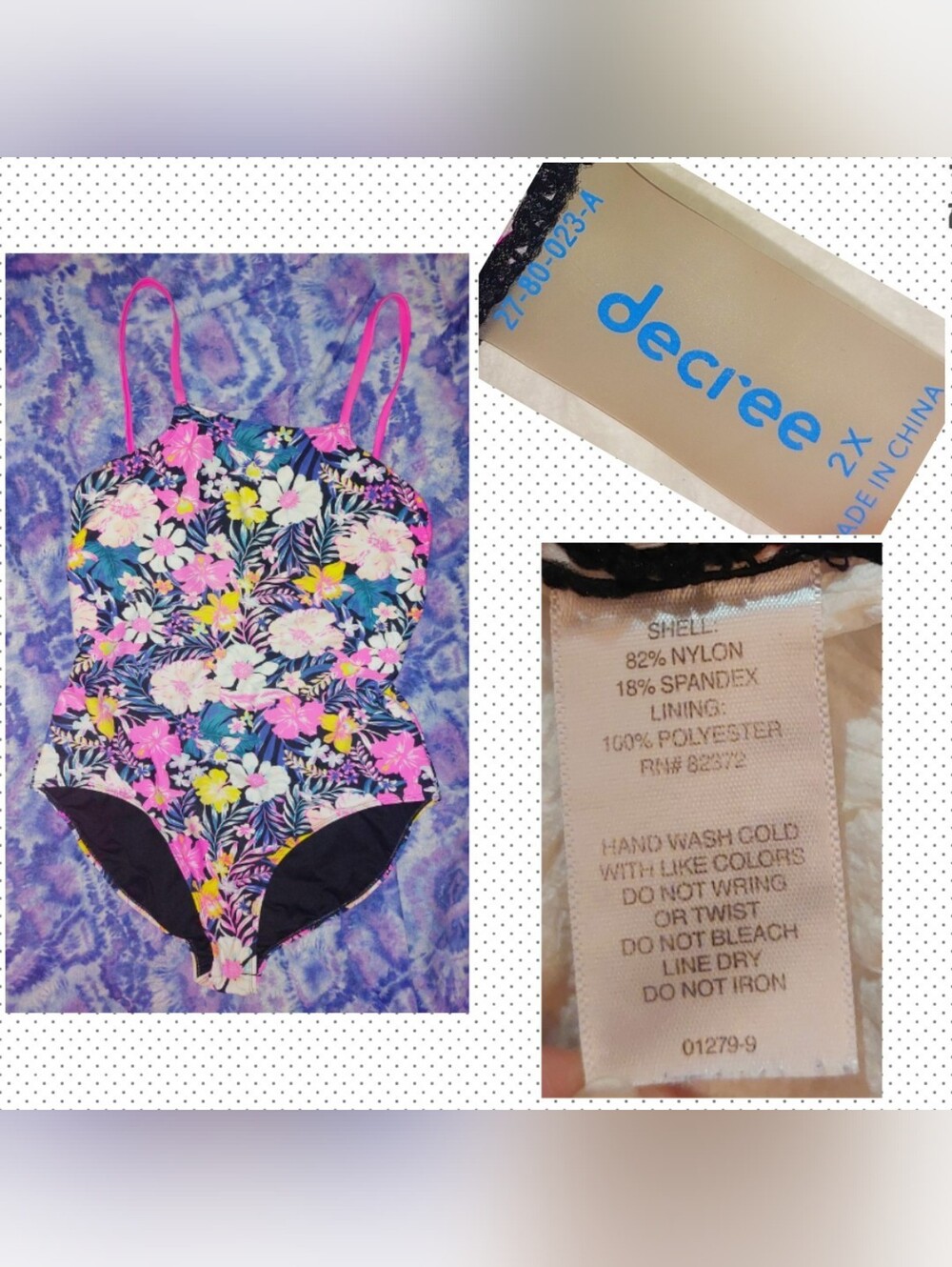 Decree Pink/Black/Multicolors Floral Soft Knit 1 Piece Swimsuit Sz 2X(16/18/20)